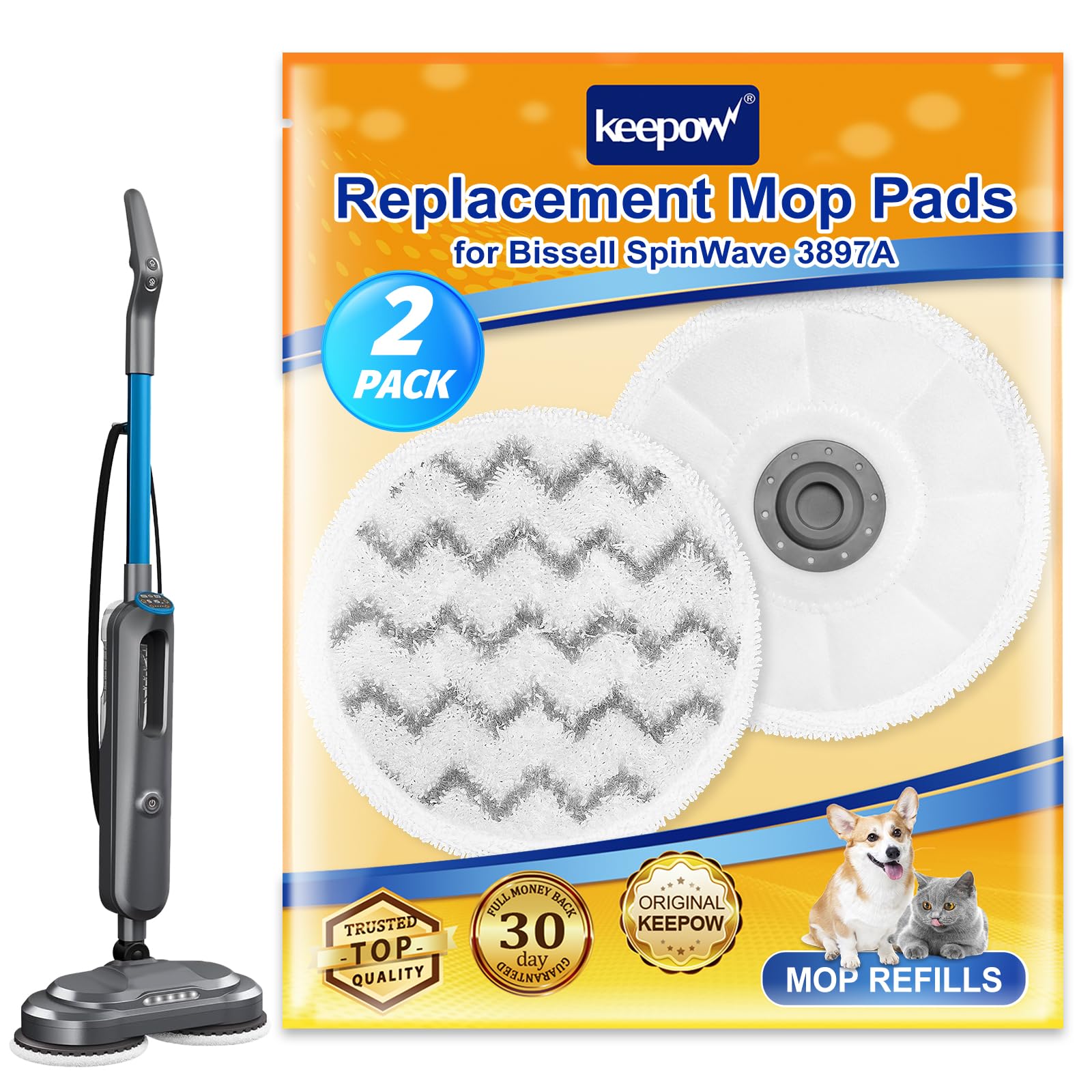 Photo 1 of KEEPOW Rotating Mop Pads Compatible with Bissell SpinWave SmartSteam Scrubbing Steam Mop 3897A 3712C 3712W, Spinwave Replacement Mop Scrubby Pads (2 Pack)