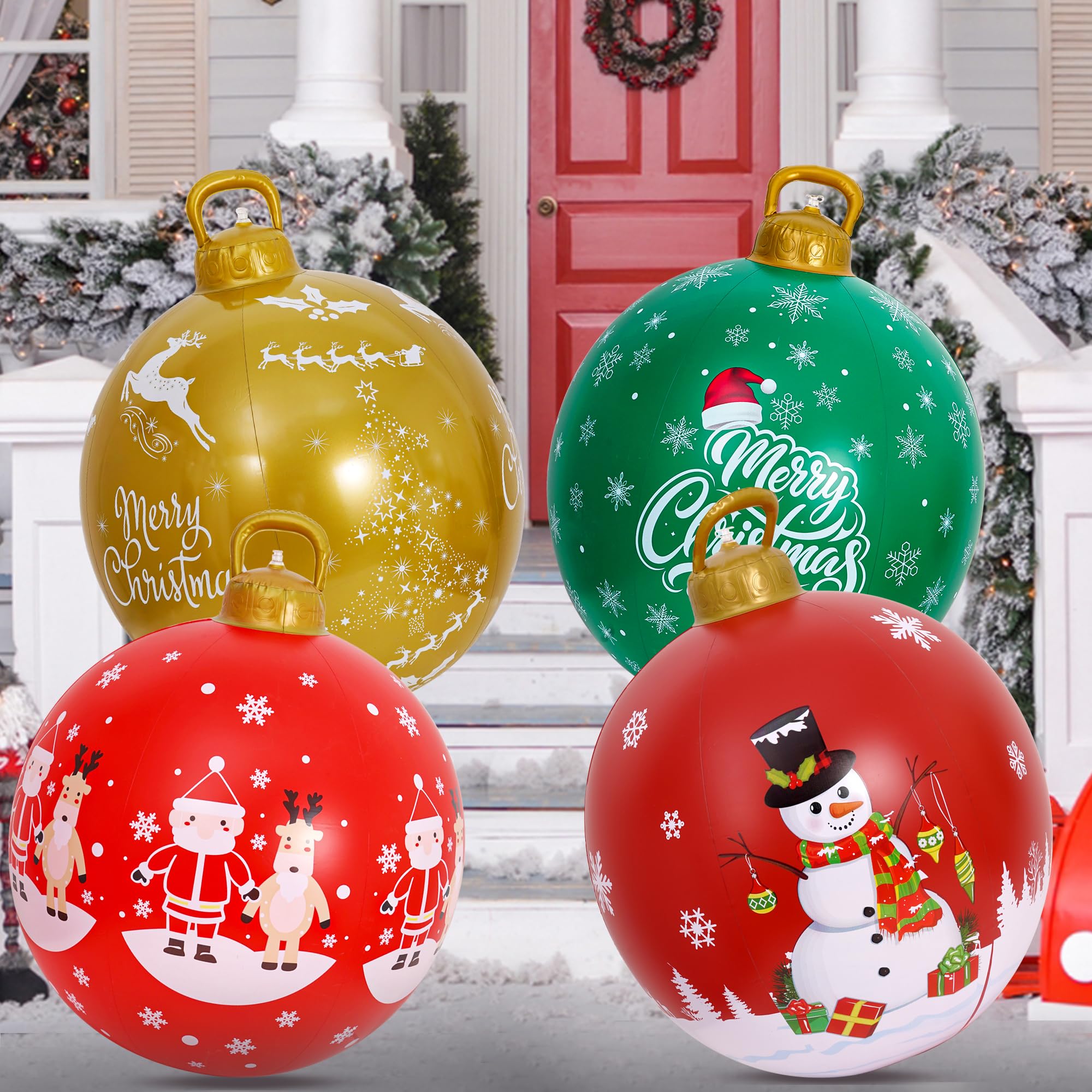 Photo 1 of HYRIXDIRECT 4Pcs 24 Inch Giant Christmas PVC Inflatable Decorated Ball Inflatable Ornaments PVC Outdoor Blow up Christmas Yard Lawn Holiday Pool Party Decorations