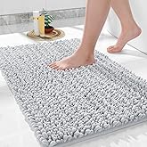 Yimobra Bathroom Rugs Non Slip Washable - Ultra Soft Absorbent Chenille Bath Mat, Quick Dry Shaggy Floor Carpet for Tub Shower, Silver Home Decor Accessories, 24x17 Inch