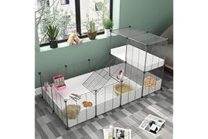 Eiiel Guinea Pig Cage,Indoor Habitat Cage with Waterproof Plastic Bottom,Playpen for Small Pet Bunny, Turtle, Hamste, LOFT AND PARTITION