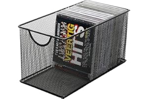 Black Mesh Metal CD Holder Box Organizer, Open Storage Bin