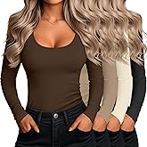 Oakgarden 4 Pack Women's Long Sleeve Shirts Scoop Neck Slim Fitted T-Shirt Tight Sexy Lightweight Casual Tops Y2k Basic Tee