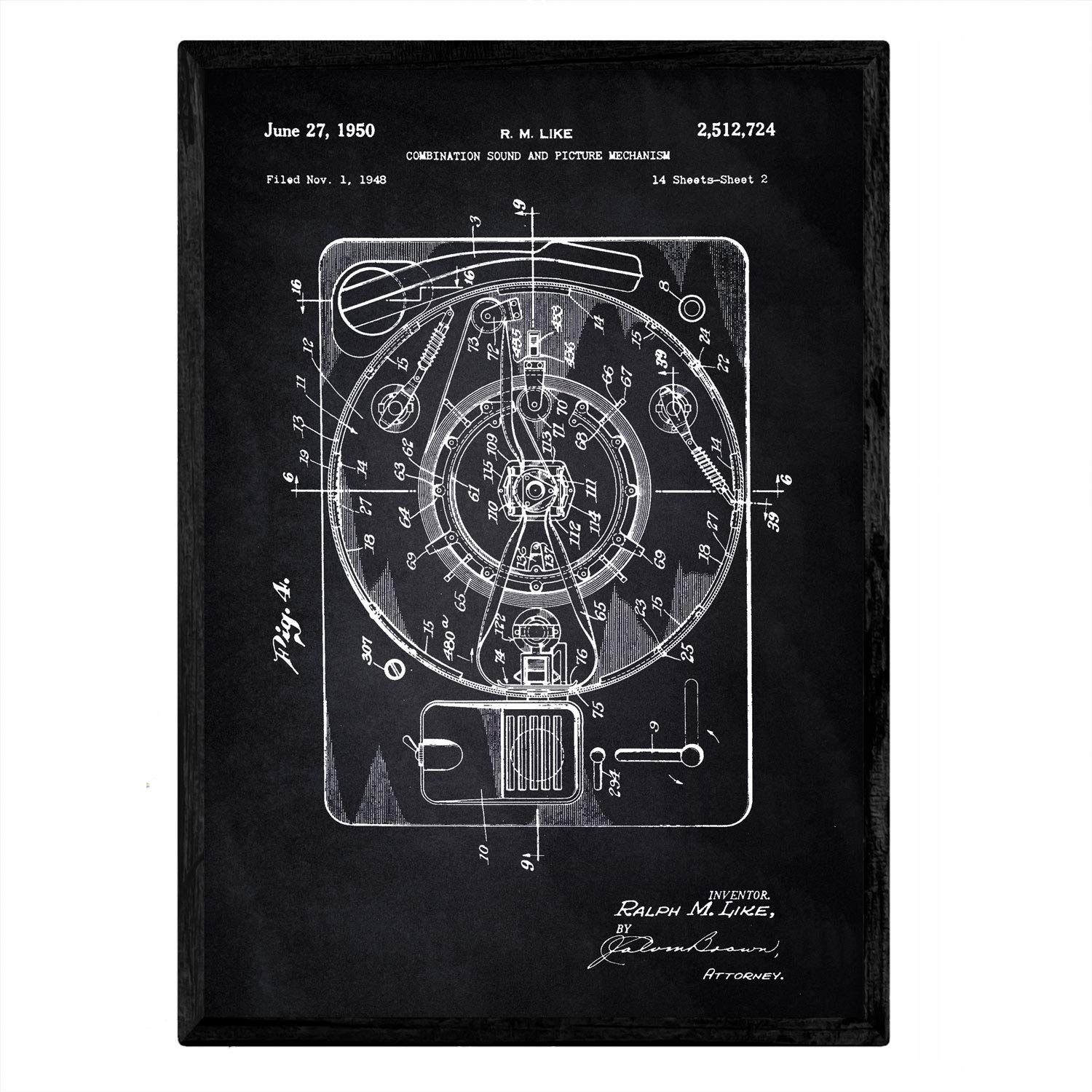Nacnic Poster patent Sound and image. Sheet with old design patent A3 size with black background