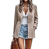 CCTOO Women's Coat Casual Open Front Blazer Long Sleeve Stand Collar Solid Trench Business Work Office Jacket Outwear