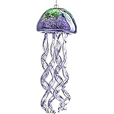 H&D HYALINE & DORA Purple Blown Glass Jellyfish Wind Chime Sea Glass Wind Chimes for Outside Jellyfish Wind Chimes Outdoor Sea Glass Decor for Patio Garden Balcony Porch(14in)