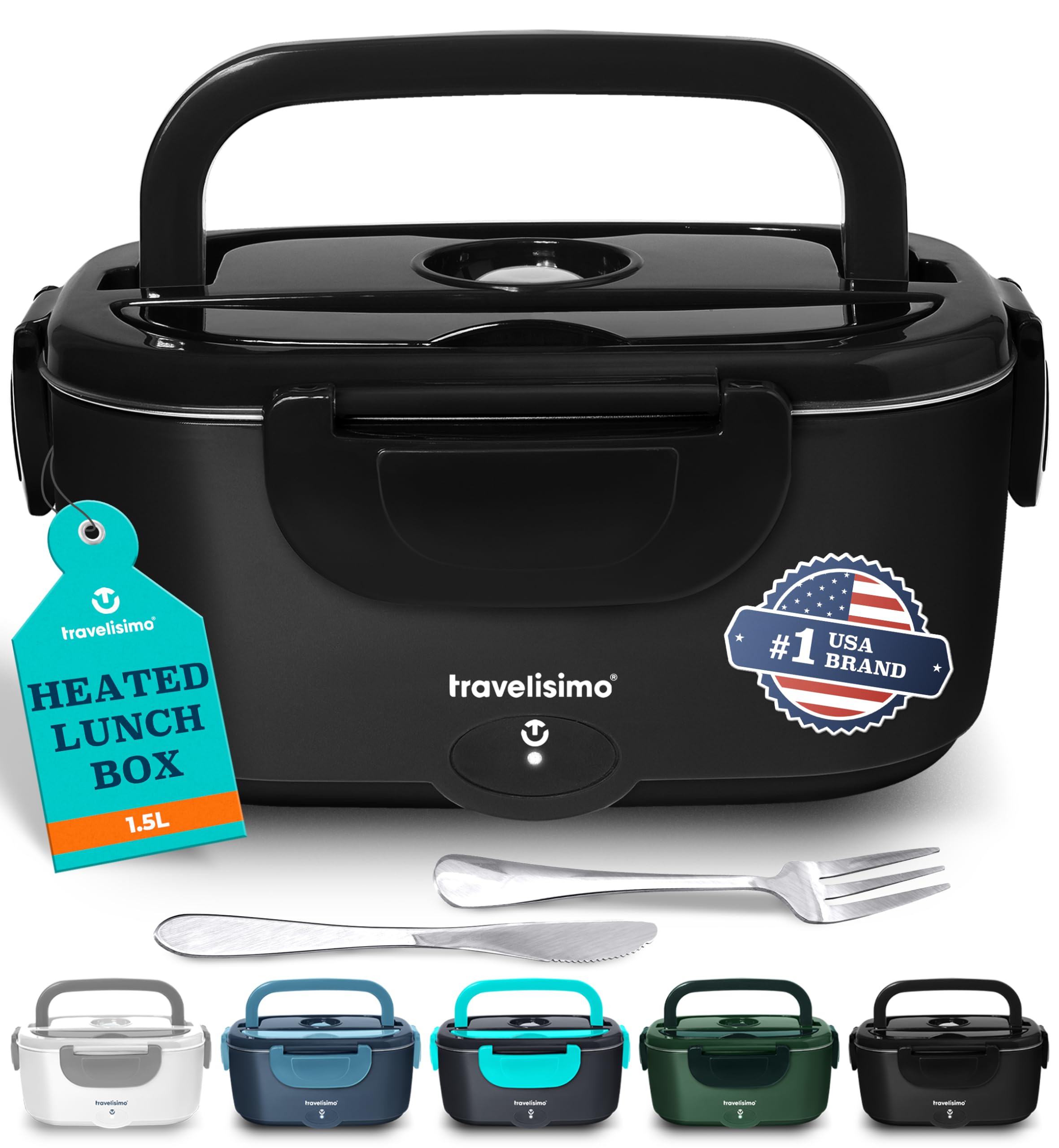 Photo 1 of TRAVELISIMO Electric Lunch Box for Adults, 80W Heated Lunch Box 1.5L Stainless Steel Portable Food Warmer, 12/24/110V Lonchera Electrica Portatil for Travel & Work, Loncheras para Hombres de Trabajo