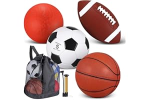 Lenwen 4 Pcs Sports Balls Set, Include Official Size Basketball Soccer Football Playground Ball Pump Equipment Bag for Teen Adult Christmas Ball Gifts