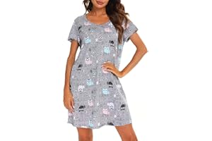 ENJOYNIGHT Womens Nightgown Cotton Sleep Shirt Femme Nightshirt Short Sleeves Pajamas Night Dress