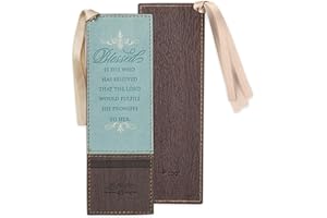 Christian Art Gifts Faux Leather Bookmark Blessed is She Luke 1:45 Bible Verse w/Satin Ribbon Tassel, Blue