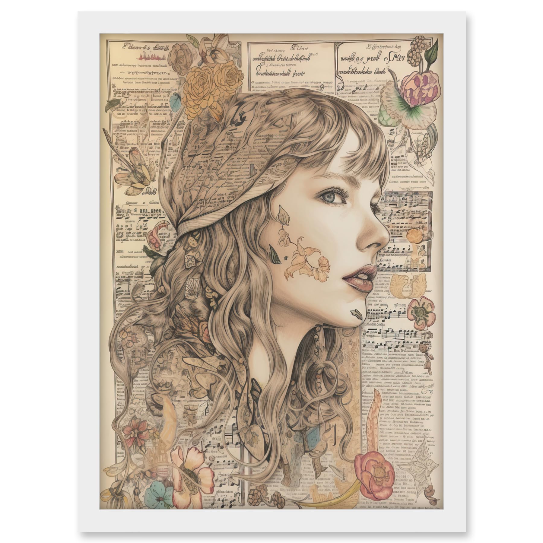 Artery8 Upcycled Music Book Page Singer Portrait Illustration Artwork Framed A3 Wall Art Print