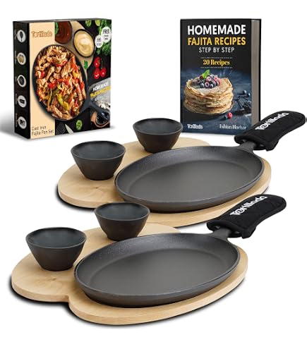 Plaque à Steak En Fonte Avec Support En Bois – Idéale Pour Fajitas, Grillades Maison & Service à Table Authentique