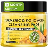 Turmeric Kojic Acid Cleansing Pads for Face - Exfoliating Sponges with Vitamin C & Lemon - Foaming Facial Wash for Glowing Sk