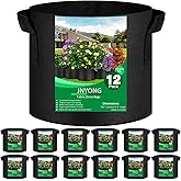 JNYONG 12-Pack 15 Gallon Thickened Non-Woven Grow Bags, Aeration Fabric Pots with Handles(Black)