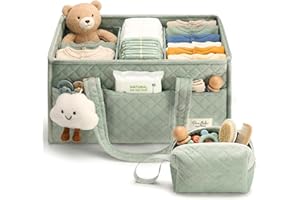 PeraBella Baby Diaper Caddy Organizer, Baby Basket Shower Gift, Portable Changing Table Basket, Postpartum Caddy & Tote Bag Pouch, Newborn Boy & Girl Nursery Essentials Registry, Car Diaper Organizer