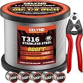 CELYND Stainless Steel Cable for Railing - 600FT 1/8" T316 Wire Rope Cable for Deck Railings System Kit