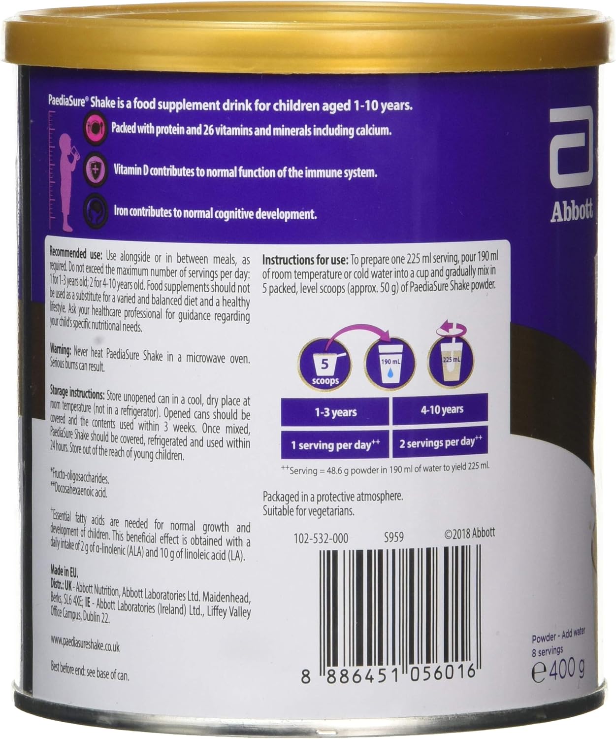 PaediaSure Shake, Vanilla Flavour, 400g, Balanced Nutritional Supplement Drink, Multivitamin for Kids, With Protein - Image 3