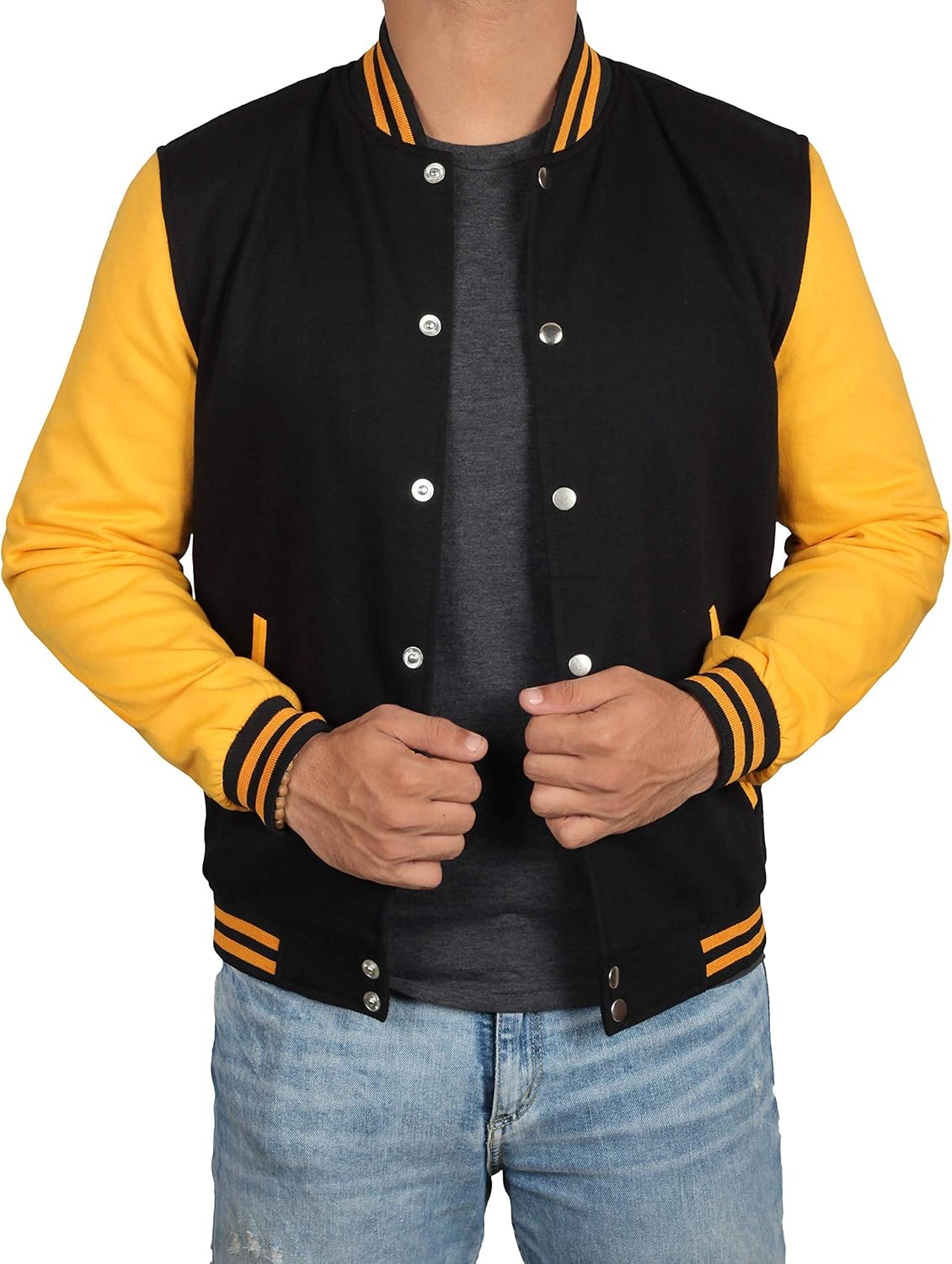 Decrum Black and Yellow Letterman Jacket Men - High School Baseball Varsity Jacket Mens at  Men’s Clothing store