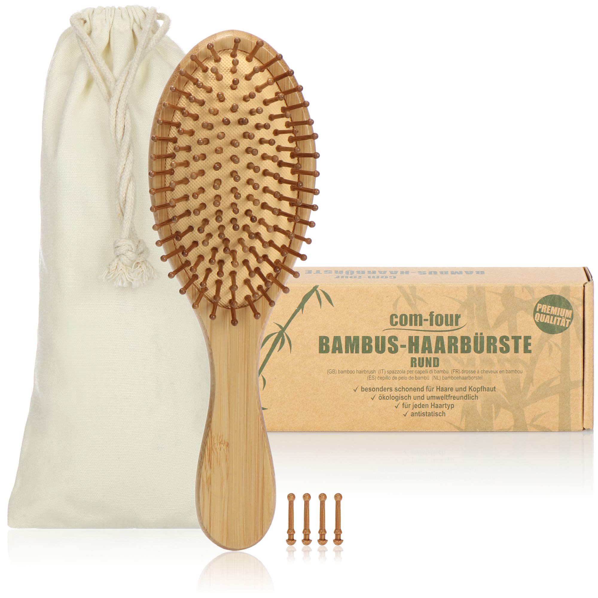 COM-FOUR® natural hairbrush made of bamboo - environmentally friendly brush with natural bristles for naturally beautiful hair - for men, women, children (1 piece - all-purpose brush)