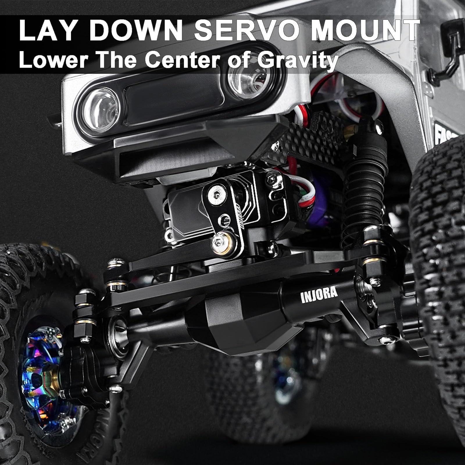 INJORA 5mm Diamond Portal Axles with Lay Down Servo Mount & Links for 1/18 RC Crawler TRX4M Upgrade(Black)