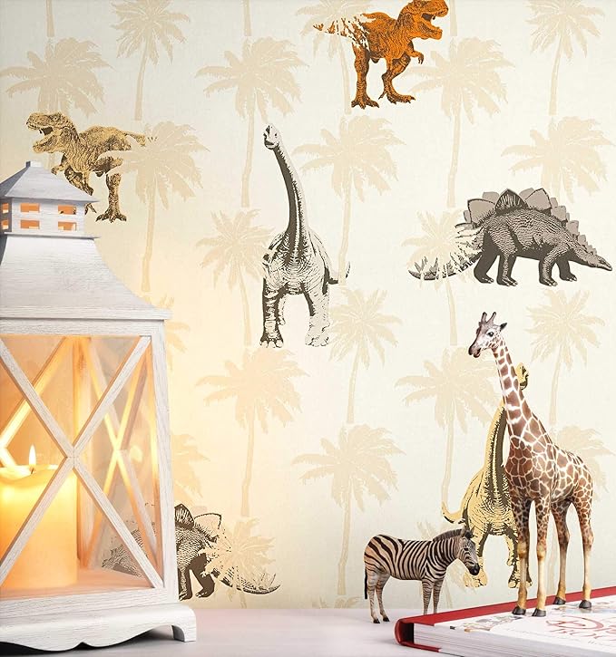NEWROOM Kindertapete Braun Dinos Dinosaurier Kinder Vliestapete Orange Vlies Kindertapete Kinderzimmer Babytapete Babyzimmer
