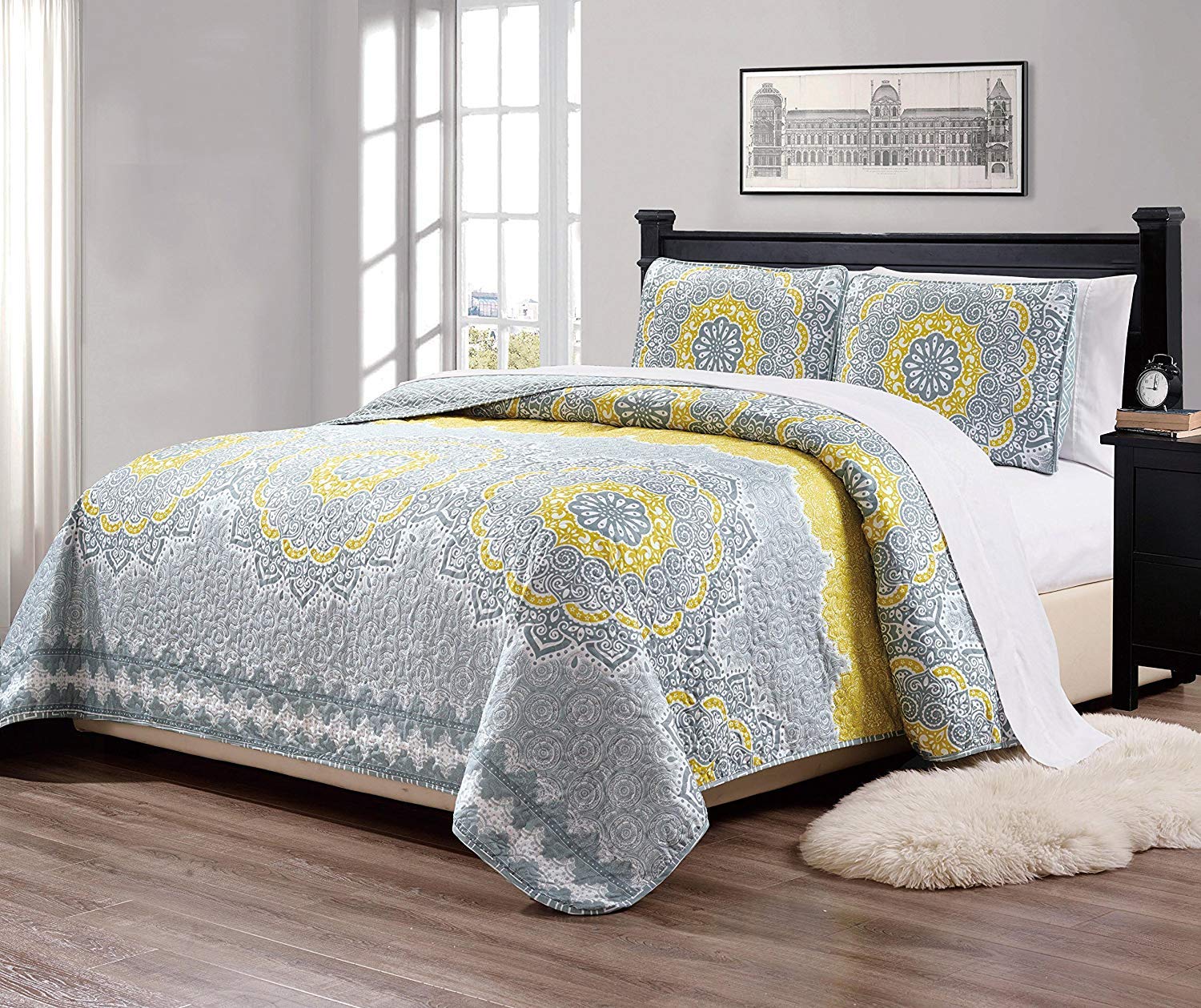 Linen Plus 5pc Daybed Cover Set Quilted Bedspread Floral Yellow Coastal