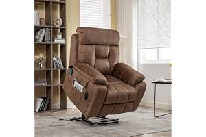 FANYE Oversized Electric Power Lift Recliner Chair for Elderly W/Massage and Heat, 2 Remote Controllers Infinite Positions Velvet Upholstered Recliner&Chair W/Side Pockets & Cup Holders