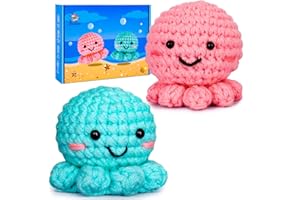 Crochetta Crochet Kit for Beginners, Amigurumi Crocheting Animals Kits w Step-by-Step Video Tutorials, Knitting Starter Pack for Adults and Kids, Jumbo 2 Octopus Familly (40%+ Yarn Content)