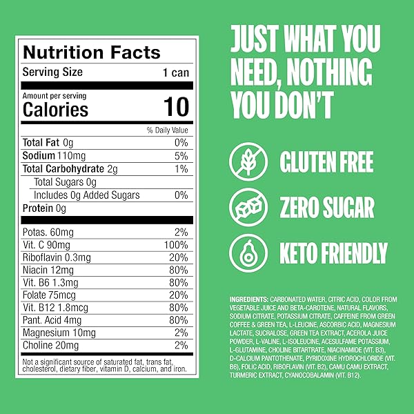 ZOA ENERGY SUGAR FREE ENERGY DRINKS WITH ELECTROLYTES FOR HYDRATION, LEMON LIME – 12 FL OZ (12-PACK)