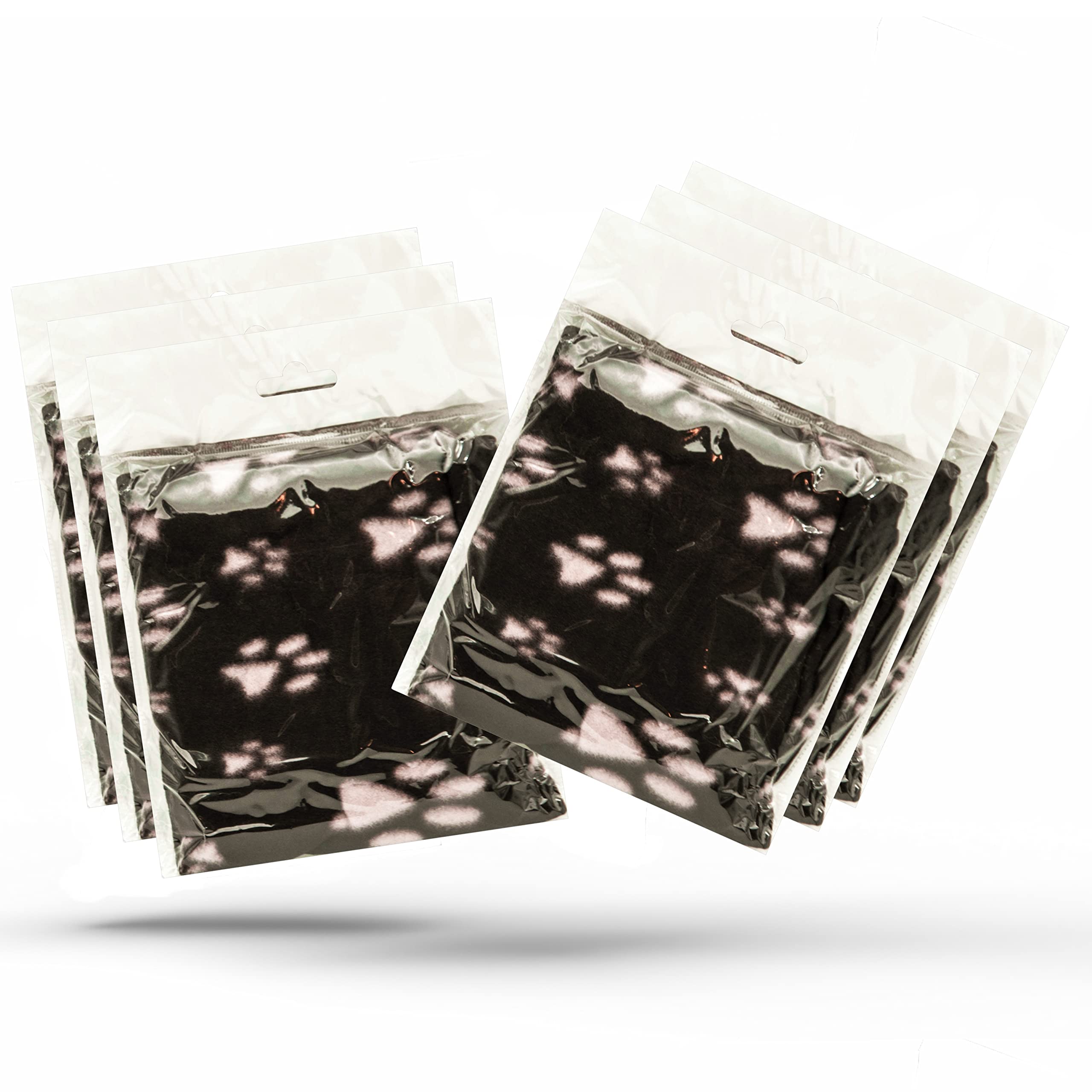 6 X Dog Blankets Washable With Paw Prints Dog Blanket | Cat Blanket | Soft Warm Dog Fleece Animals Pet Blanket Puppy Blanket Bed Travel Pack (Black, 70cm X 73cm (Pack of 6))