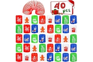 POPLAY 40PCS Christmas Spring Rainbow Party Favor, Mini Plastic Coil Spring Toy for Christmas Goodie Bag Stuffers, Fidget Stress Coil Mini Springs Bulk Toys for Carnival Prize Birthday
