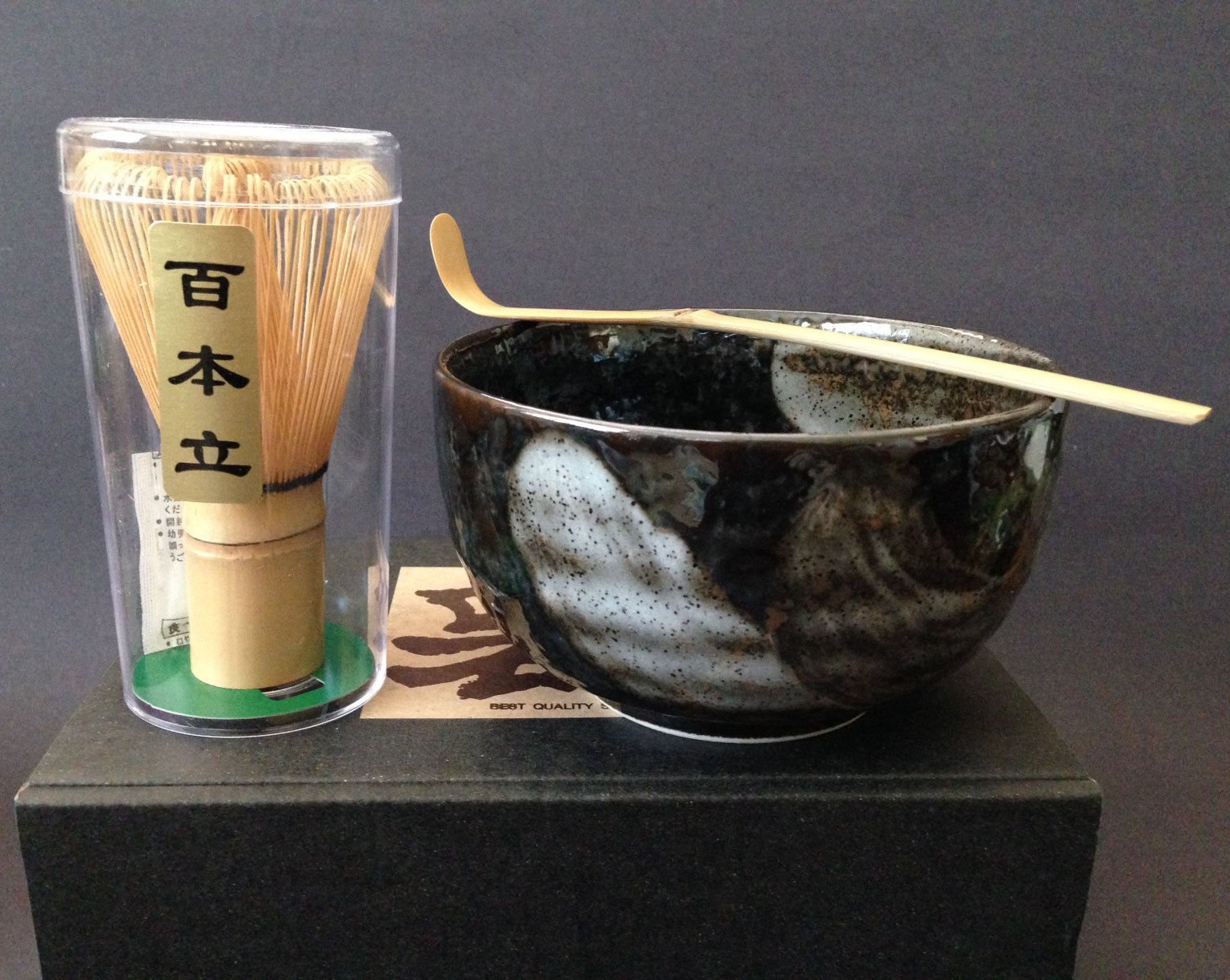 Japanese Arahake Matcha Bowl with Spoon & 100 Count Whisk Tea Ceremony