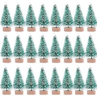 24 Pieces Artificial Mini Christmas Sisal Snow Frost Trees with Wood Base Bottle Brush Trees Plastic Winter Snow Ornaments Ta