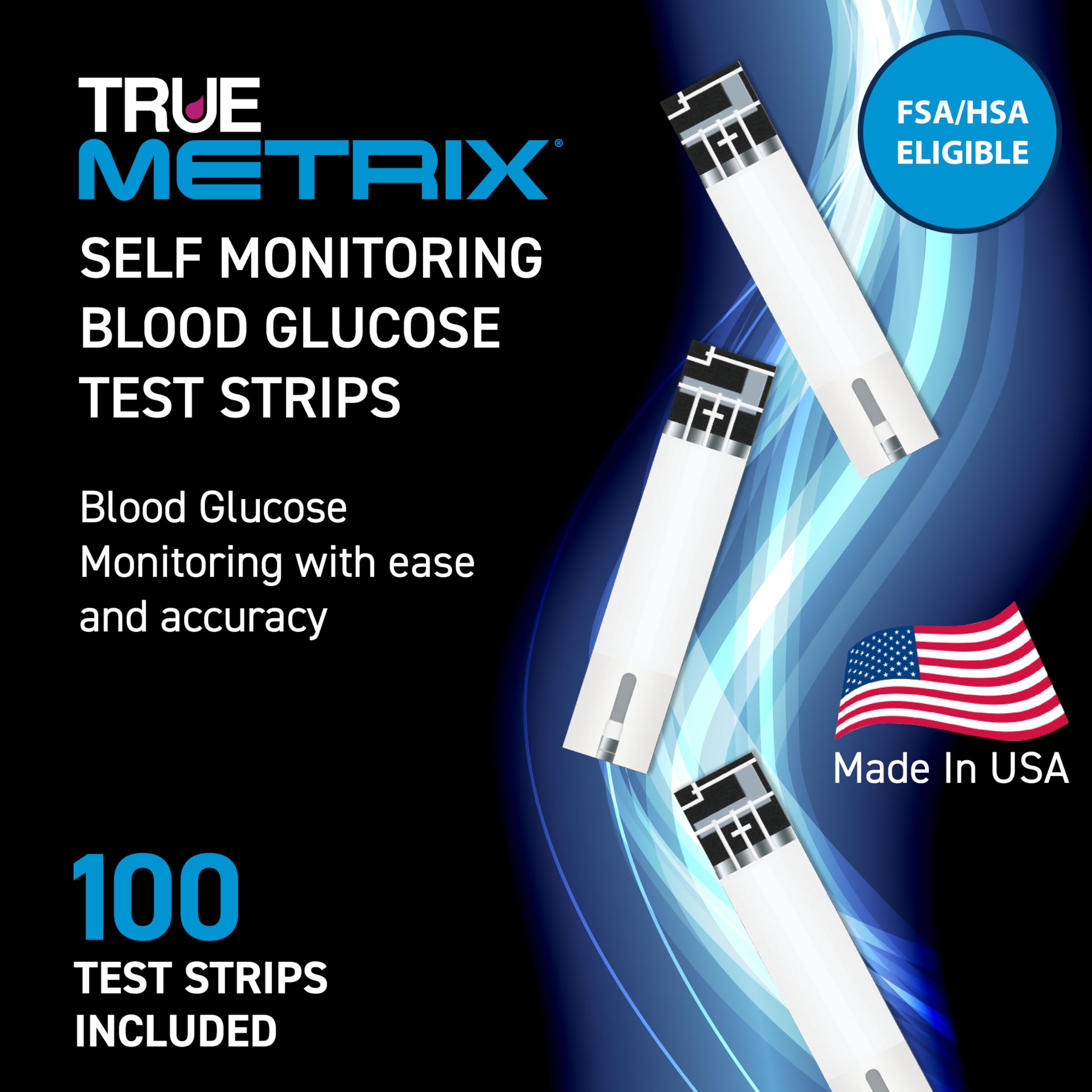 TRUE METRIX Self Monitoring Blood Glucose Test Strips and TRUEplus 30g Lancets Bundle, TRUE METRIX Family of Self Monitoring Blood Glucose Meters, 100 Count Strips, 100 Count Lancets