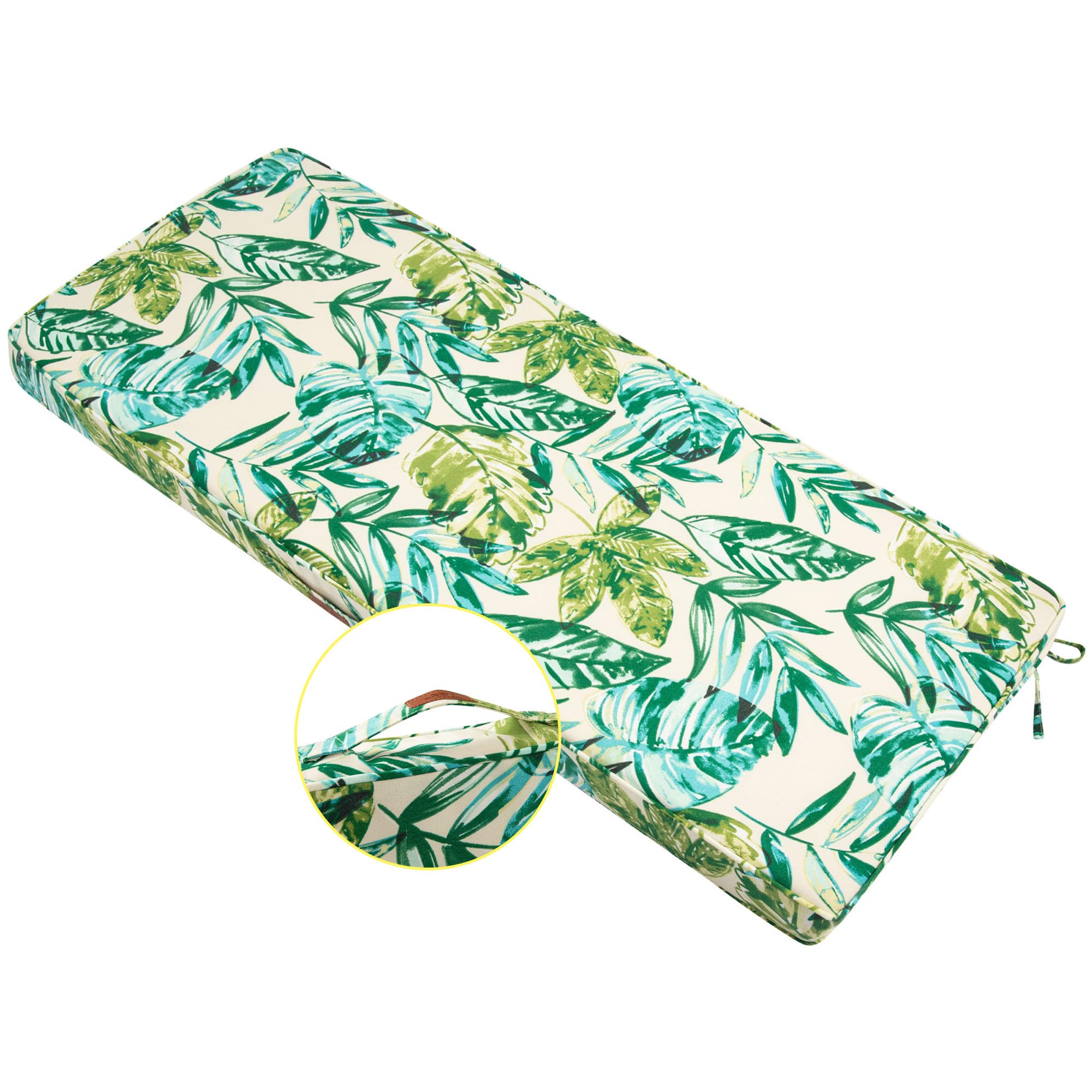 Photo 1 of FUNHOME Outdoor Bench Cushion 42 x18 x3 Inch,Water Resistant Portable Settee Cushion,Porch Swing Cushion with Handle&Ties,Bench Seat Pads for Garden Patio Backyard Furniture(Palm Leaf)