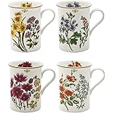 Grace Teaware Bone China Coffee Tea Mugs 9-Ounce, Assorted Set of 4 (4 Assorted Botanicals)