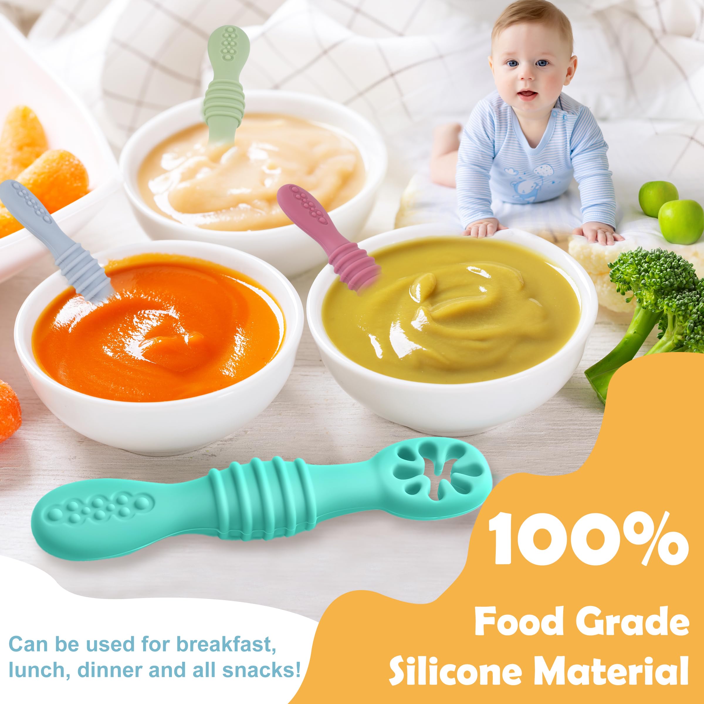 8 Pcs Baby Led Weaning Utensils, First Stage Silicone Baby Spoon, Multicolor Baby Spoons Self Feeding 6+ Months, Cucharas para Bebes for Solids and Purees
