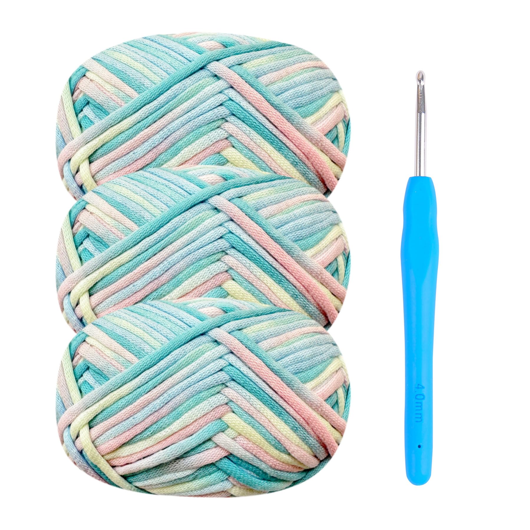 Chunky Yarn for Crochet,Cotton Yarn Thick Wool for Crochet 3x50g Crochet Yarn for Beginners Amigurumi Yarn with 4mm Crochet Hook,Easy Crochet Starter Kit (Mix-Blue)