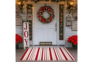 Duraaamo Red and White Striped Christmas Rug 24 x 35 Inch Candy Cane Area Rug Xmas Machine Washable Front Porch Door Mat Welcome Layered Christmas Doormat for Indoor Outdoor Entryway Bedroom Decor