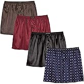TONY AND CANDICE Men's Satin Boxer Briefs Pack, Silk Feeling Sleep Shorts Underwear with Fly for Men