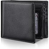 Mens Genuine Leather Bifold RFID Blocking Wallet with 14 Card Slots, ID Window & 2 Cash Pocket - Includes Gift Box
