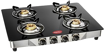 Pigeon By Stovekraft Blackline Smart Stainless Steel 4 Burner Gas Stove, Black