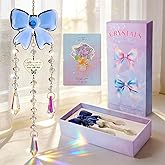 Hoemwarm Crystal Sun Catchers Indoor Window,Bow Decor Sun Catcher for Sister Gifts with 3 Chains,Prism Rainbow Crystal Suncatcher for Hangings College Dorm Rooms Home Decoration Blue