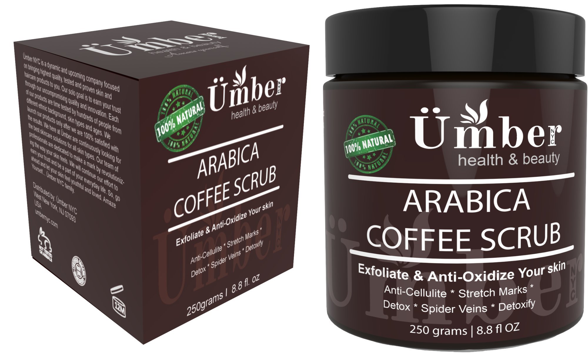 Premium 100 Natural Arabica Coffee Body Scrub with Organic Coffee, Shea Butter, Coconut Oil and