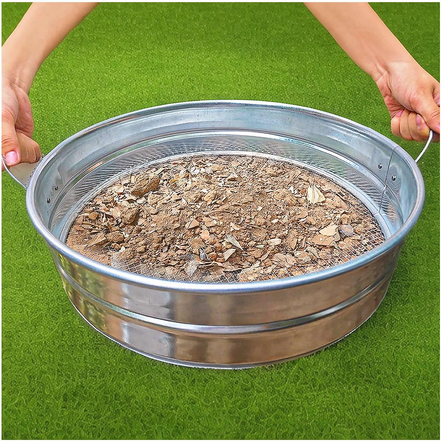 Photo 1 of 19'' Extra Large Soil Sifter with Handles, Compost Sifter for Gardening, Dirt Sifter,Rock Sifter,Garden Sieve for Compost Dirt Rocks Pellet Gravel Sand Leaves,Garden Tool 19" x19"x4.3" with 1/4" Mesh