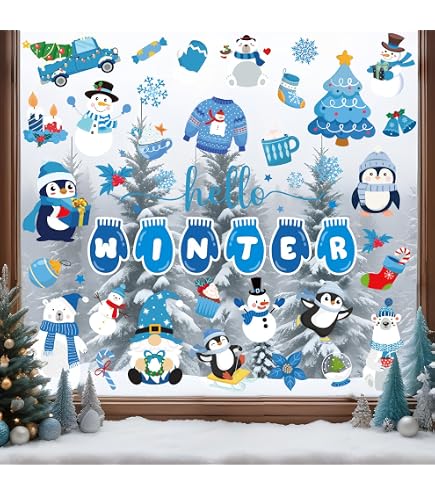 Hello Winter Wall Decals – 51 Pcs Penguin & Snowflake Stickers, 6 Sheets, Removable Vinyl, 11.4x8.3 In Each