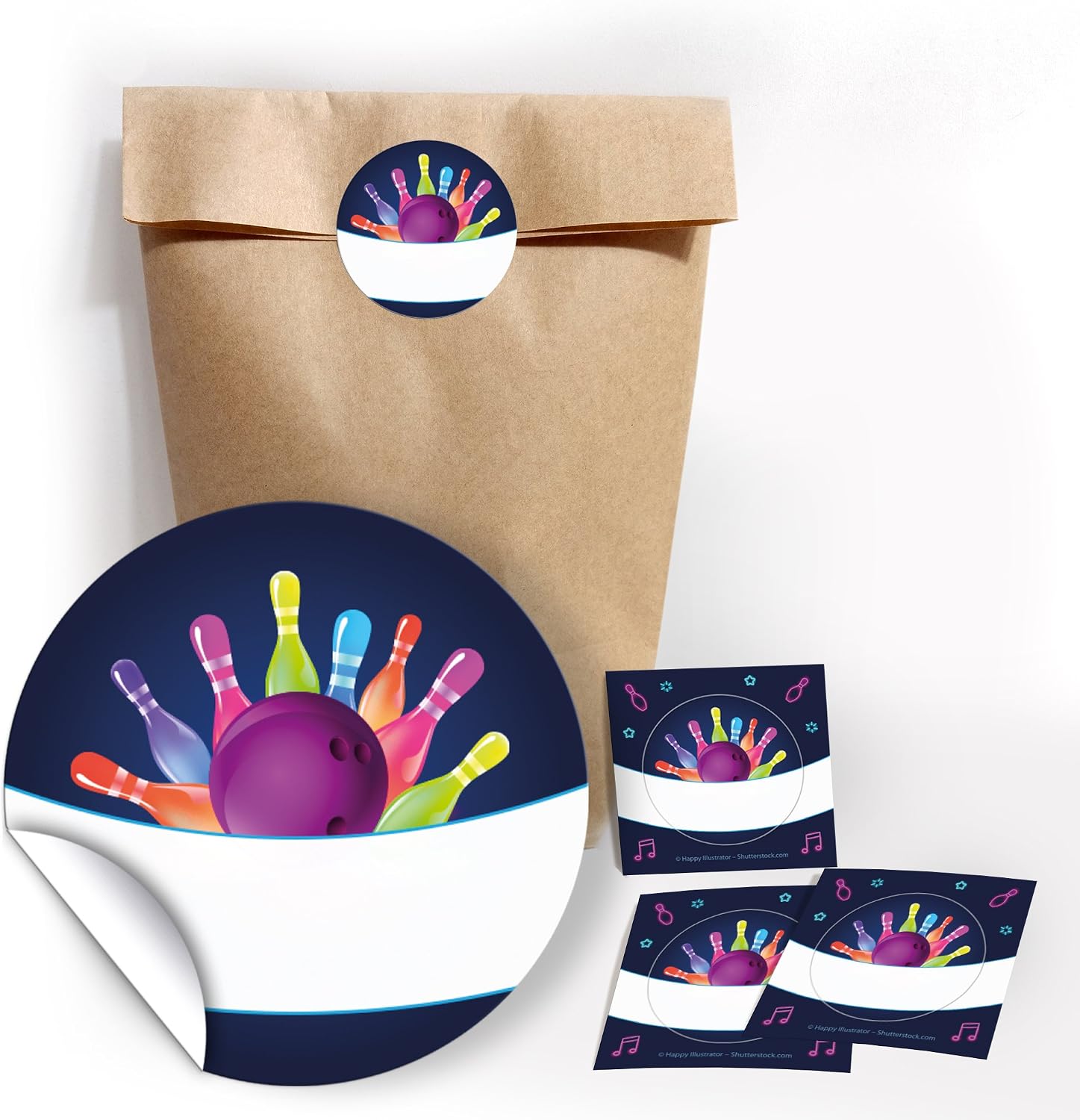 Juna-Experten 12 Natural Gift Bags + 12 Bowling Neon Stickers