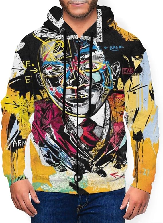 KSDRJWQ Jean Michel Basquiat Mans Full Zip Hoodie 3D Double Side