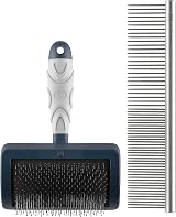 Mikki Dog Puppy Stainless Steel Comb and Hard Pin Slicker Brush 2pc Set view 2