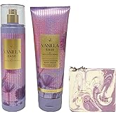Bath & Body Works Vanilla Ease Duo Set - Fragrance Mist and Body Cream with a Lavender Dreams Bar Soap.