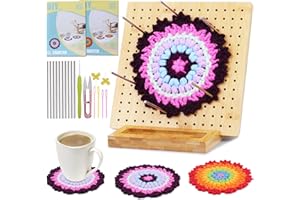 Tikjiua 2 Pcs Coaster Crochet Kit with Crochet Blocking Board, Base, and Pins - Crochet Set, Blocking Board, Crochet Hooks, Stitching Markers, Plastic Sewing Needles, and Knitting Accessories